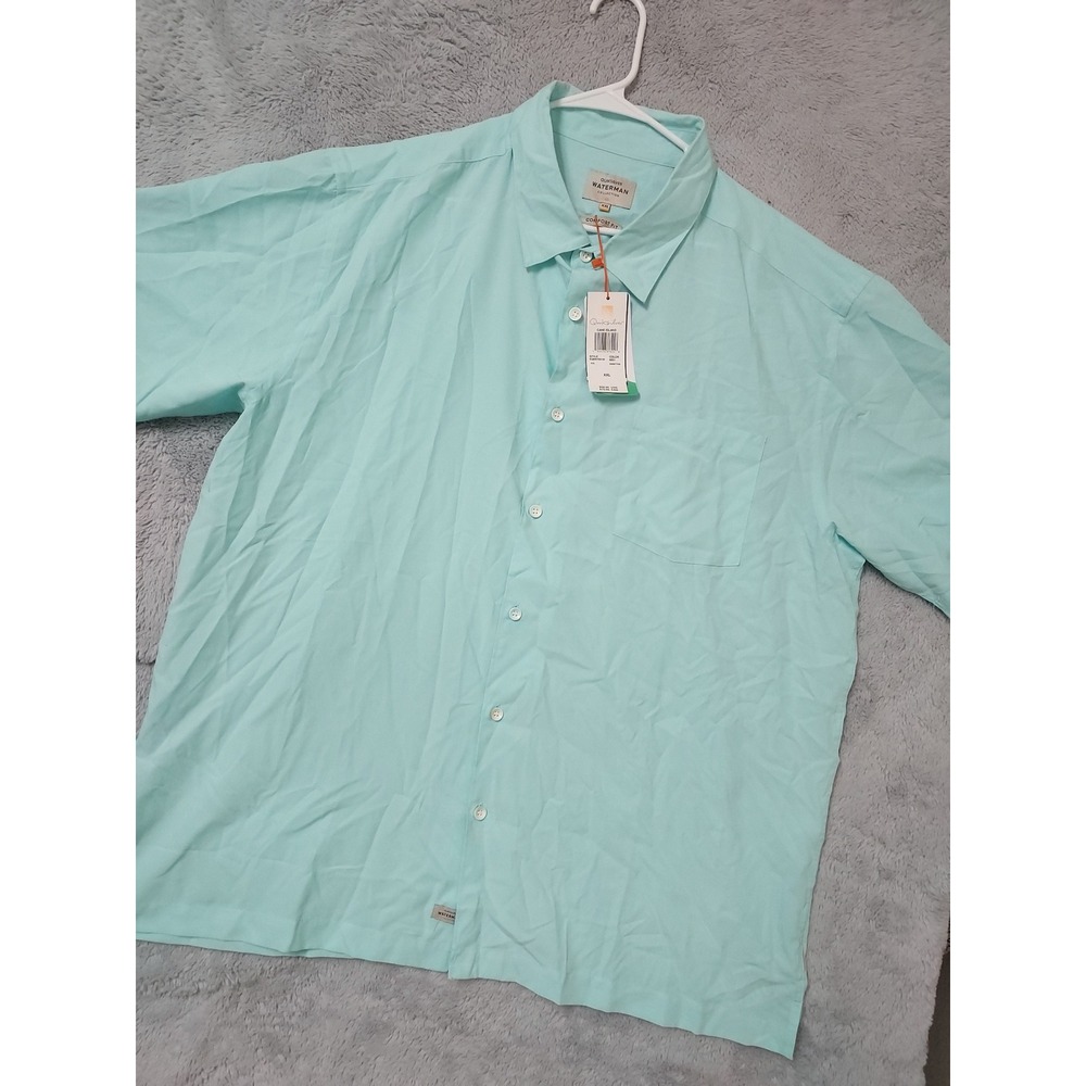 NEW Quiksilver Shirt Mens XXL Waterman Cane Island Comfort Fit Mint Green Surfer